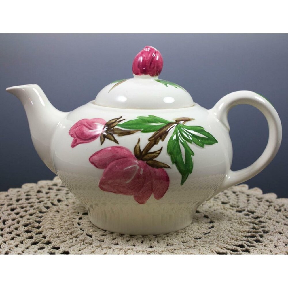Vintage Silverite Musical Teapot Pink Floral Plays "Tea For Two" Thorens 18 Note